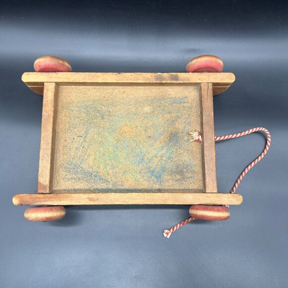 Vintage Playskool Wooden Wagon Pull Toy Blocks Rope Handle 1960s Mid Century - Picture 5 of 13